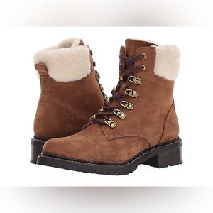 Frye Shearling Fur Samantha Hiker / Winter Boots Tan Suede Size 8.5 Nearly New